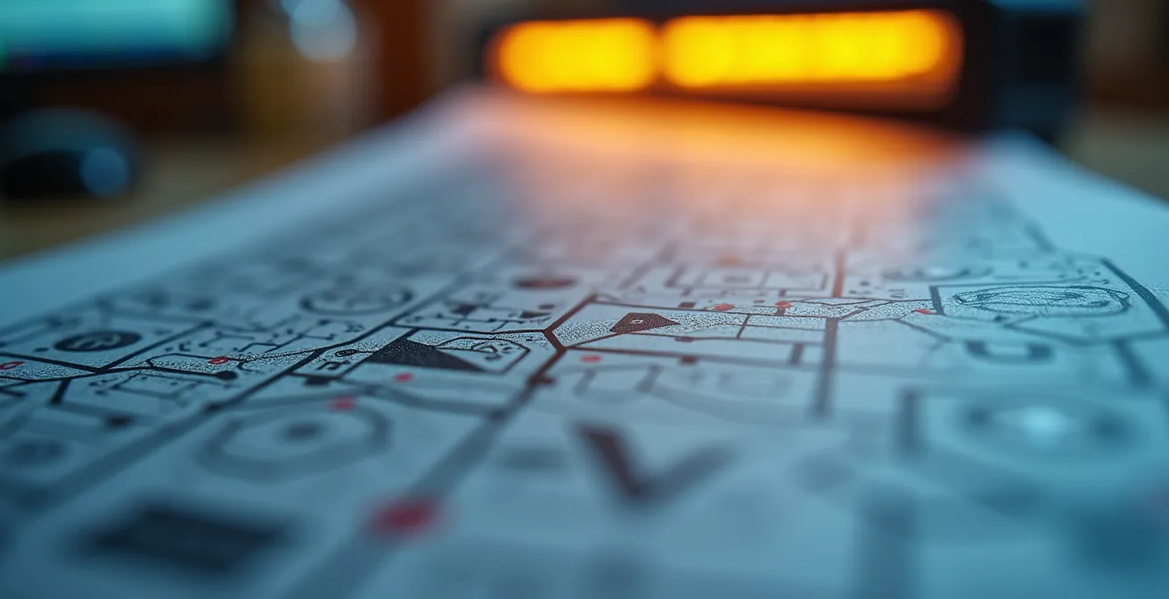 Détail macro d'une interface de gestion automatisée avec flux de travail colorés