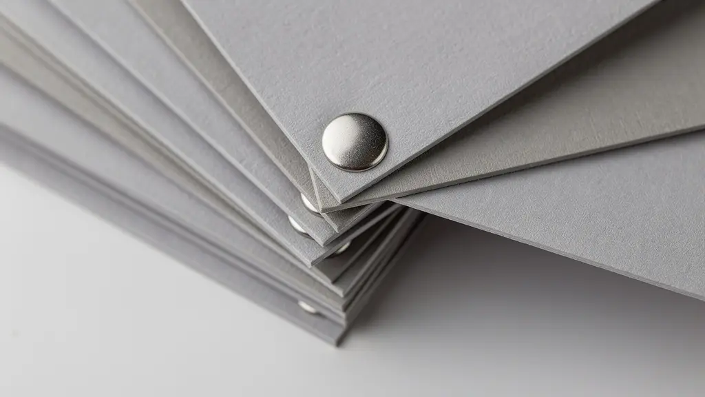 Détail de fiches en éventail montrant épaisseur papier 350g et rivet métallique