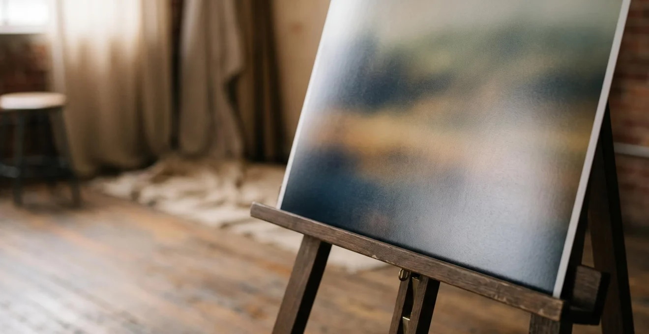 Photographie encadrée imprimée sur papier satiné, posée sur une table en bois dans un studio lumineux, illustrant un rendu professionnel